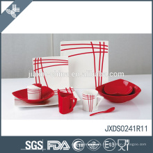 AB grado de porcelana caliente venta de buena calidad de color rojo a rayas gres conjunto de vajilla